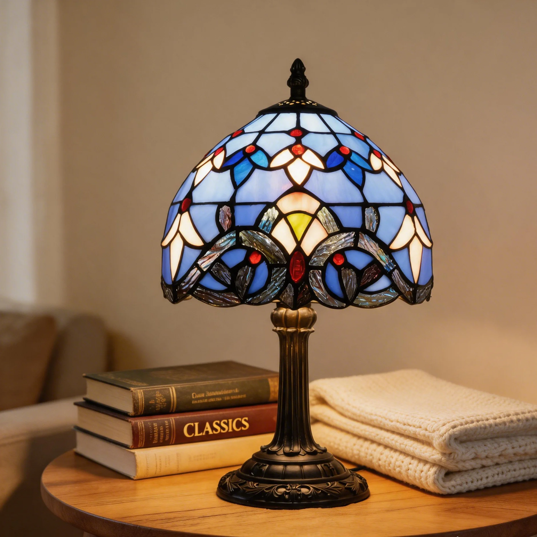 Blue Baroque Design Handcrafted Stained Glass Table Lamp Tiffany Lamp for Small Space Bedroom Bedside Nightstand Home Office
Blue Baroque Design Handcrafted Stained Glass Table Lamp Tiffany Lamp for Small Space Bedroom Bedside Nightstand Home Office