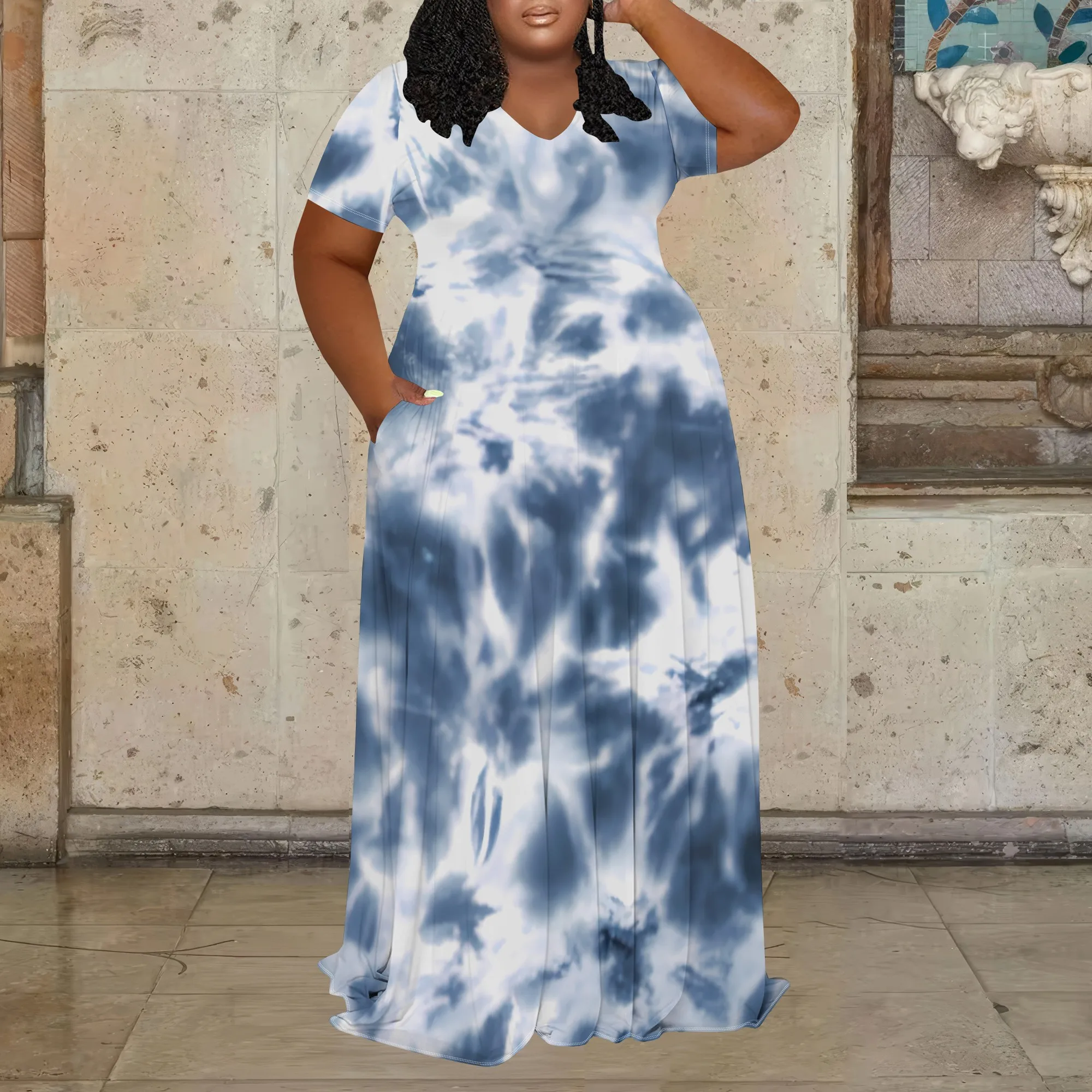 Plus Size Blue Cloud Tie Dye V Neck Maxi Dress for Women Summer Streetwear Casual Soft Fabric
Plus Size Blue Cloud Tie Dye V Neck Maxi Dress for Women Summer Streetwear Casual Soft Fabric
