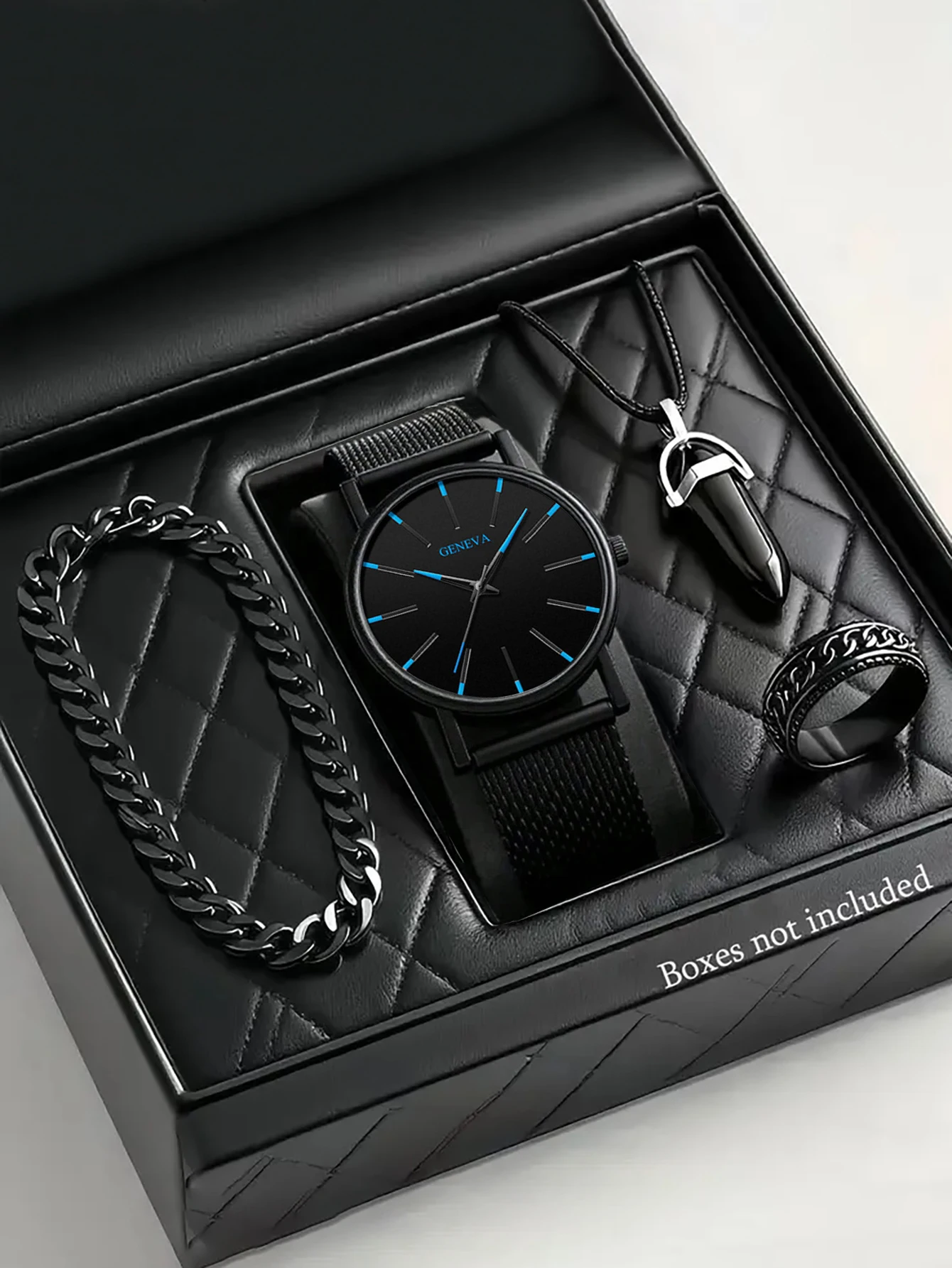 Men's Casual Fashion Quartz Watch Chain Set with Black Mesh Strap Ideal for Daily Wear Birthday Gifts
Men's Casual Fashion Quartz Watch Chain Set with Black Mesh Strap Ideal for Daily Wear Birthday Gifts