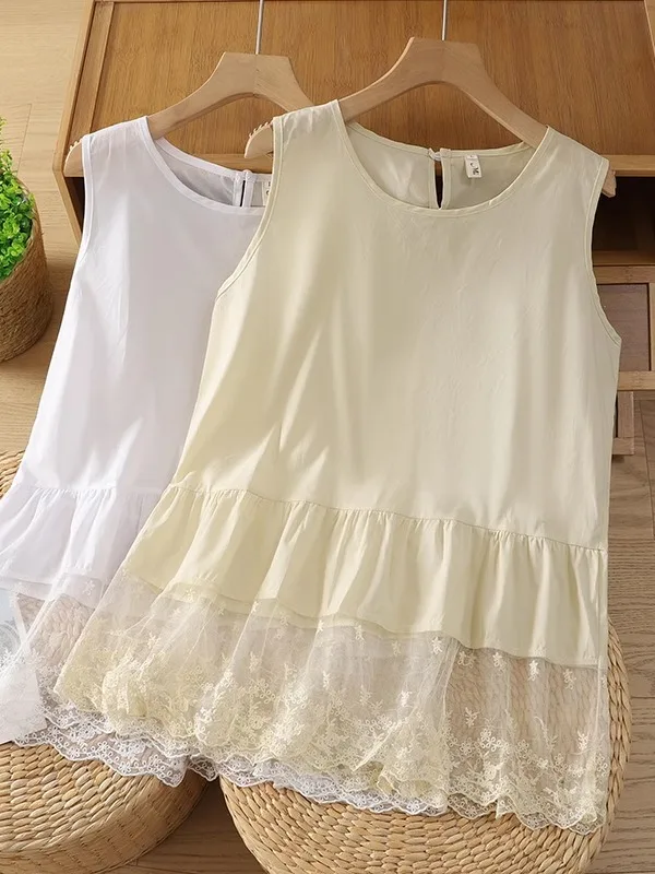 Sweet Bottom Lace Trim Splice Sleeveless Vest Pure Color High End Japanese Style Commute Art Loose Fit Summer Regular Thickness
Sweet Bottom Lace Trim Splice Sleeveless Vest Pure Color High End Japanese Style Commute Art Loose Fit Summer Regular Thickness