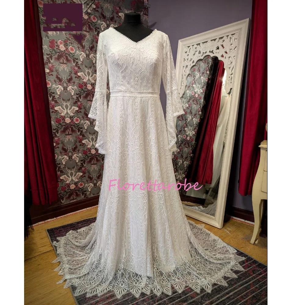 Boho Wedding Dress Lace Women Flare Sleeve Elegant V Neck Long Bride Gown Floor Length Vestidos De Novia Customized
Boho Wedding Dress Lace Women Flare Sleeve Elegant V Neck Long Bride Gown Floor Length Vestidos De Novia Customized
