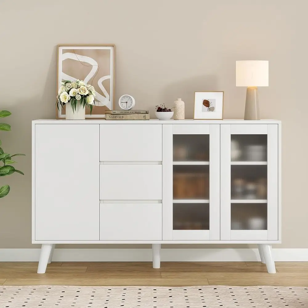 55.5 Modern Armhouse Buffet Cabinet with Drawers, Glass Door, White Sideboard Coffee Bar, Rustic Storage Cabinet for TV, Dining,
55.5 Modern Armhouse Buffet Cabinet with Drawers, Glass Door, White Sideboard Coffee Bar, Rustic Storage Cabinet for TV, Dining,