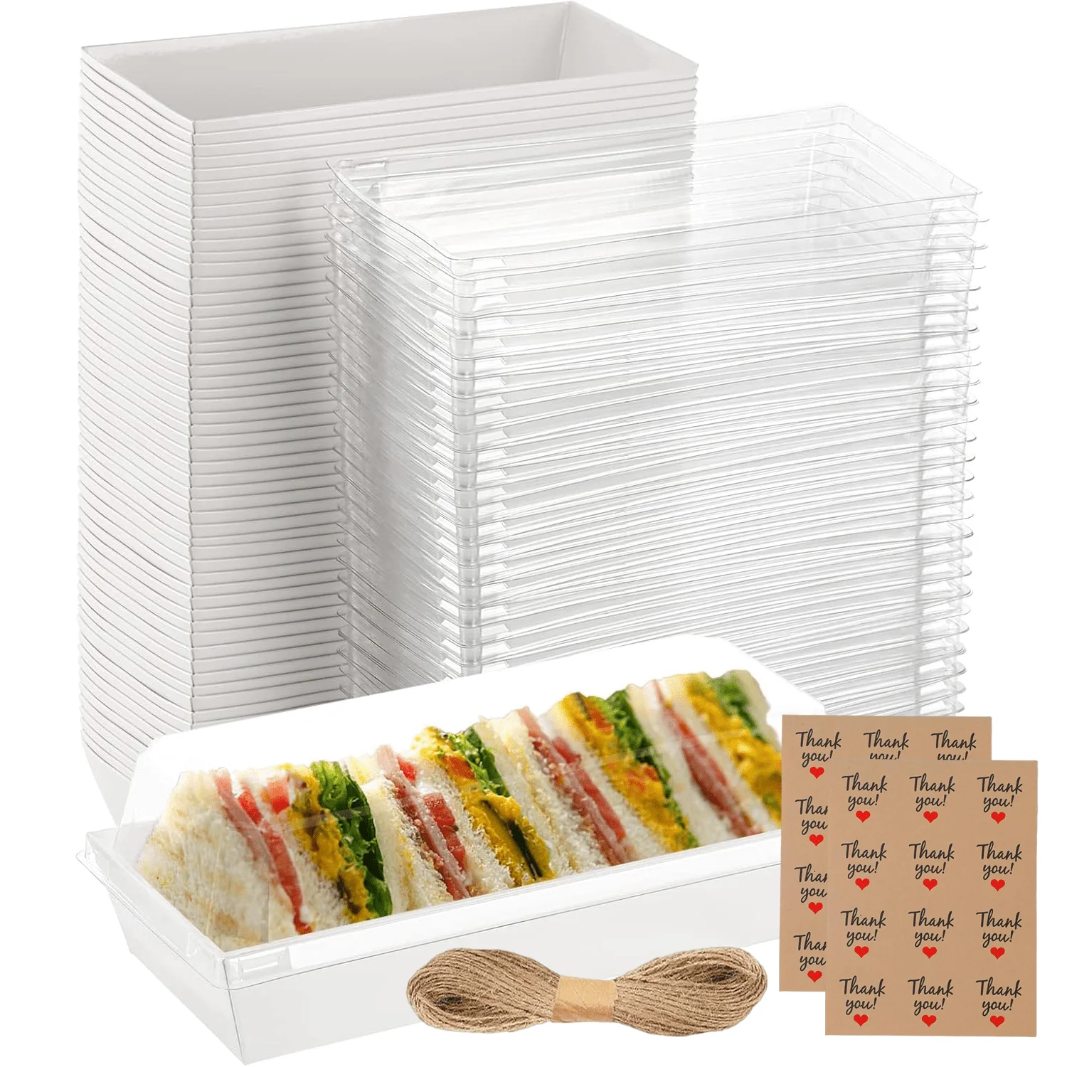 50 Pack Paper Charcuterie Boxes with Clear Lids, Thank you stickers, Twines, Disposable Sandwich Containers, Small White Bakery Treat Boxes for 2 Cupcakes, Muffins, Hot Cocoa Bombs, Strawberries, To Go Desserts Boxes(6.1"L x 3.3"W x 2.5"H)
50 Pack Paper Charcuterie Boxes with Clear Lids, Thank you stickers, Twines, Disposable Sandwich Containers, Small White Bakery Treat Boxes for 2 Cupcakes, Muffins, Hot Cocoa Bombs, Strawberries, To Go Desserts Boxes(6.1"L x 3.3"W x 2.5"H)