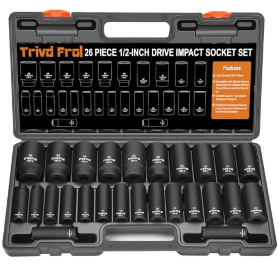 Metric Impact Socket Set 1/2" Drive - 26 Piece Deep Impact Socket Set 1/2" Drive Metric Socket Set 10mm to 36mm Large Socket Se
Metric Impact Socket Set 1/2" Drive - 26 Piece Deep Impact Socket Set 1/2" Drive Metric Socket Set 10mm to 36mm Large Socket Se