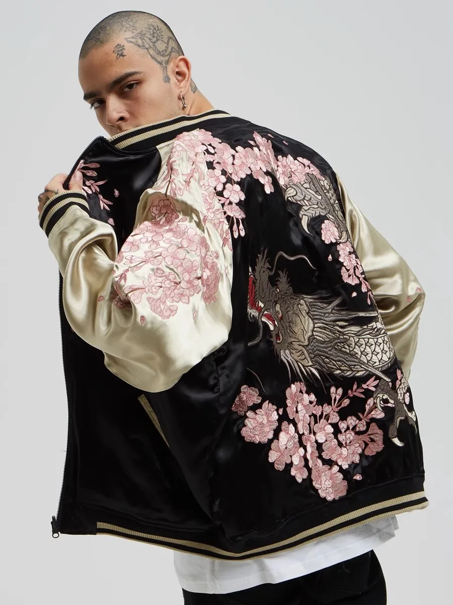 No Logo Reversible Double-sided Sukajan Souvenir Jacket Coats High Street Streetwear Yokosuka Sakura Dragon Embroidery
No Logo Reversible Double-sided Sukajan Souvenir Jacket Coats High Street Streetwear Yokosuka Sakura Dragon Embroidery