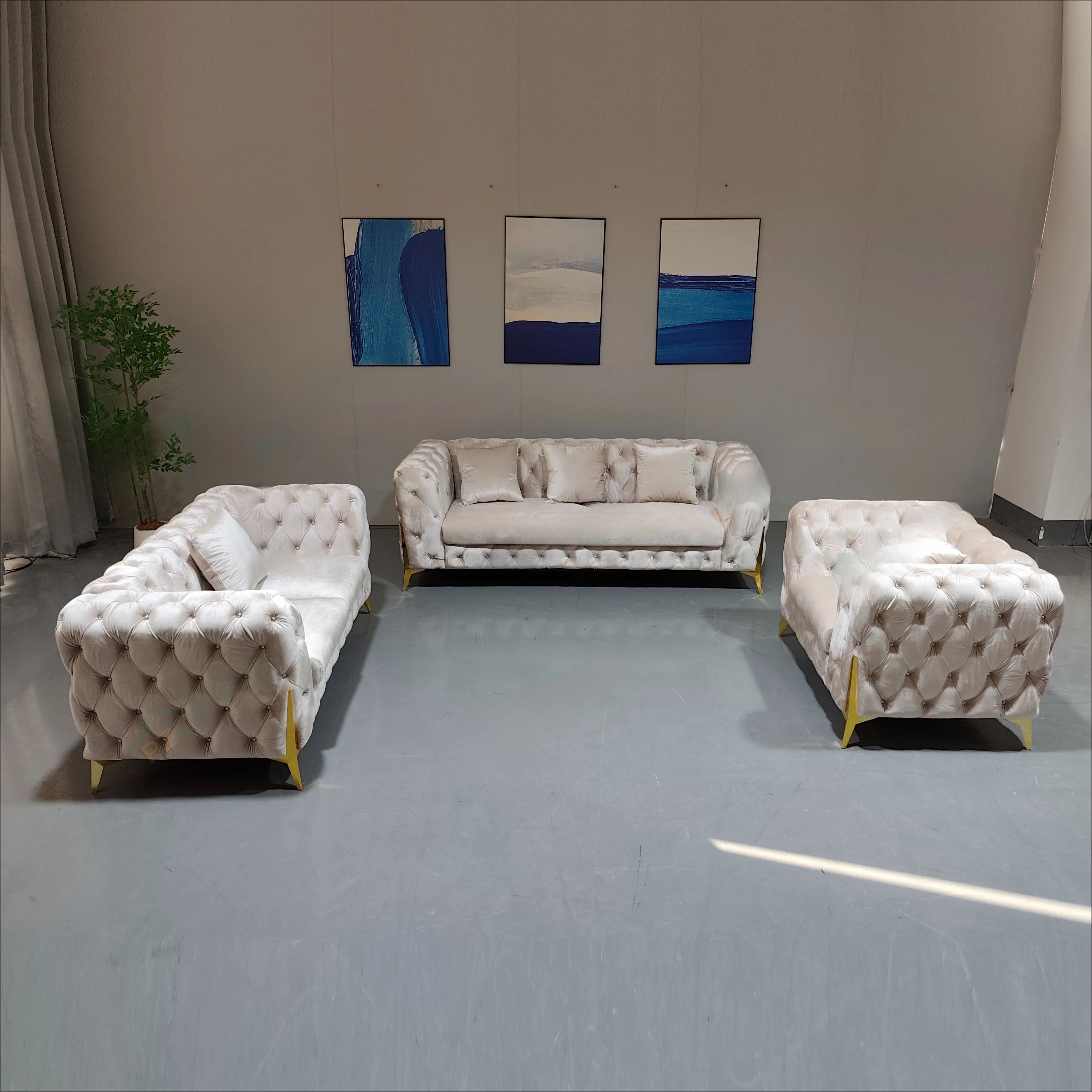 # New Design Crystal Up-holstered Couches Living Room Sofas Set Furniture with Stainless Steel Legs
# New Design Crystal Up-holstered Couches Living Room Sofas Set Furniture with Stainless Steel Legs
