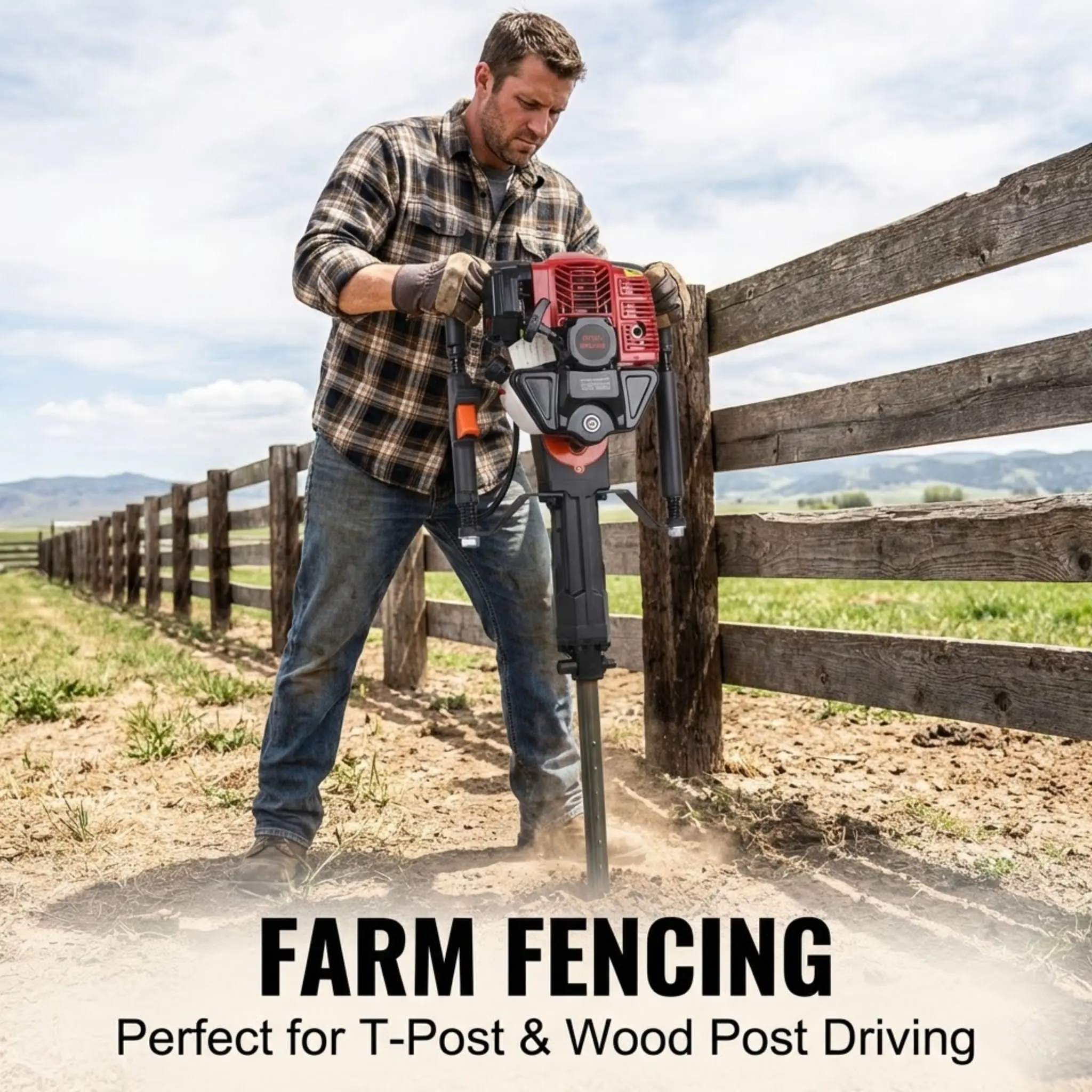 52CC Gasoline T Post Driver Farm Fence Agriculture Garden Rammer Machine High Power Low Vibration Efficient Operation
52CC Gasoline T Post Driver Farm Fence Agriculture Garden Rammer Machine High Power Low Vibration Efficient Operation