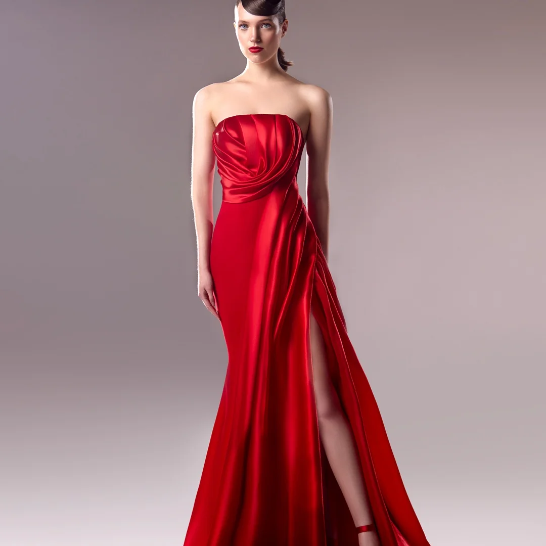 Customized Fashion Jersey Straight Evening Dresses Zipper Back Red Strapless Sleeveless Panel Train Special Occasion Gowns
Customized Fashion Jersey Straight Evening Dresses Zipper Back Red Strapless Sleeveless Panel Train Special Occasion Gowns