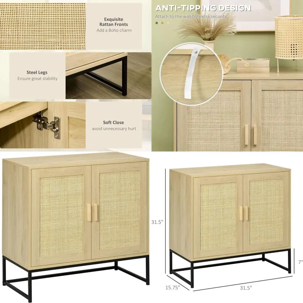 Boho-Style Rattan Door Storage Cabinet with Adjustable Shelf, Metal Base for Living Room or Kitchen, Natural Finish
Boho-Style Rattan Door Storage Cabinet with Adjustable Shelf, Metal Base for Living Room or Kitchen, Natural Finish
