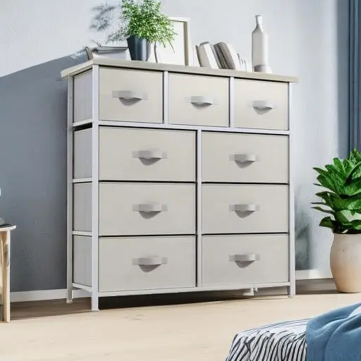 Dresser with 9 Drawers - Fabric Storage Tower, Organizer Unit for Living Room,Hallway,Closets - Sturdy Steel Frame,(Cream White)
Dresser with 9 Drawers - Fabric Storage Tower, Organizer Unit for Living Room,Hallway,Closets - Sturdy Steel Frame,(Cream White)