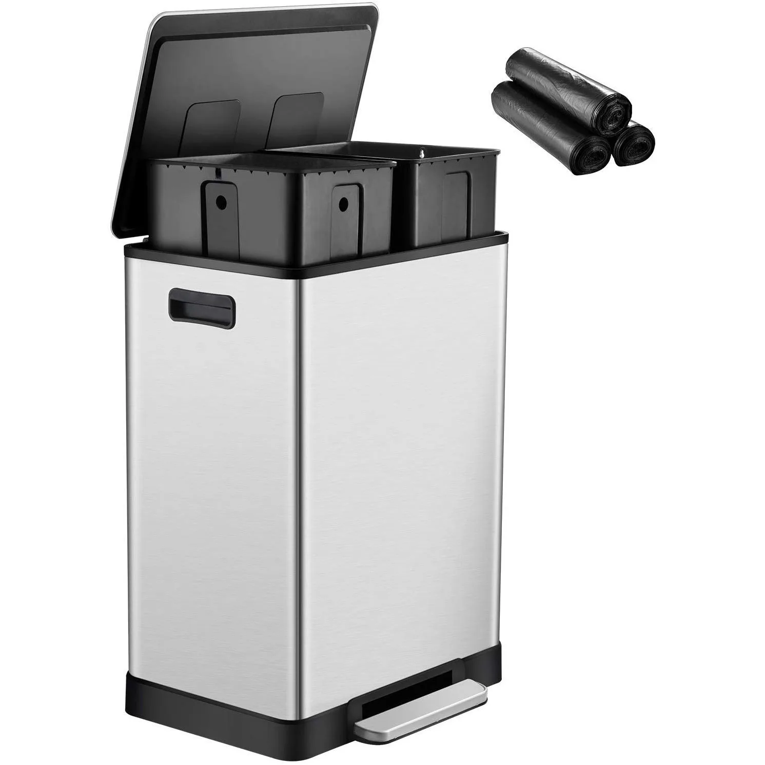 Stainless Steel 16 Gallon Trash Can - Durable Dual Trash Can for Garbage and Recycling - Stainless Steel Trash Bin for Household
Stainless Steel 16 Gallon Trash Can - Durable Dual Trash Can for Garbage and Recycling - Stainless Steel Trash Bin for Household
