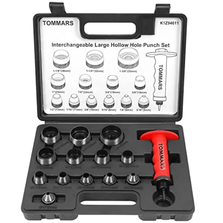 Hollow Punch Kit with Pin Point Punch Shaft Hole Cutter Set Gasket Punch Tools Gasket Cutter 14 PCS 5mm-35mm 3/16" to 1-3/8"
Hollow Punch Kit with Pin Point Punch Shaft Hole Cutter Set Gasket Punch Tools Gasket Cutter 14 PCS 5mm-35mm 3/16" to 1-3/8"