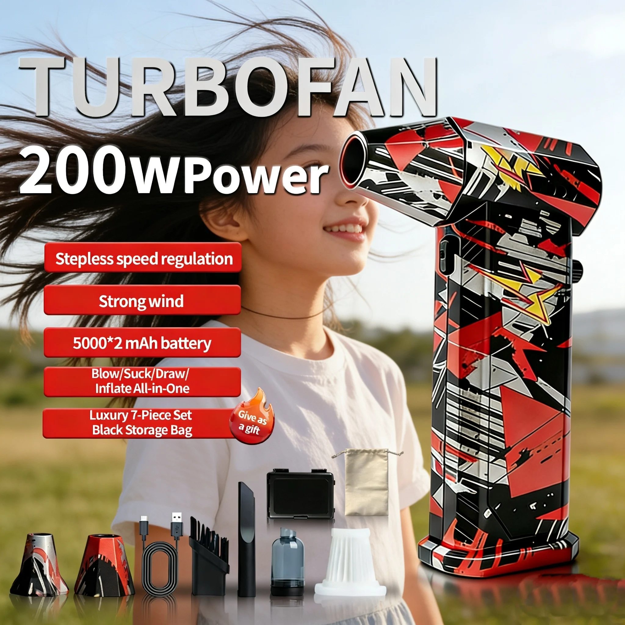 X9 Turbo Jet Blower 300000RPM Brushless Motor Powerful Air Blower Wind speed75m/s 10000mAh Violent Turbo Fan Vacuum Kit
X9 Turbo Jet Blower 300000RPM Brushless Motor Powerful Air Blower Wind speed75m/s 10000mAh Violent Turbo Fan Vacuum Kit
