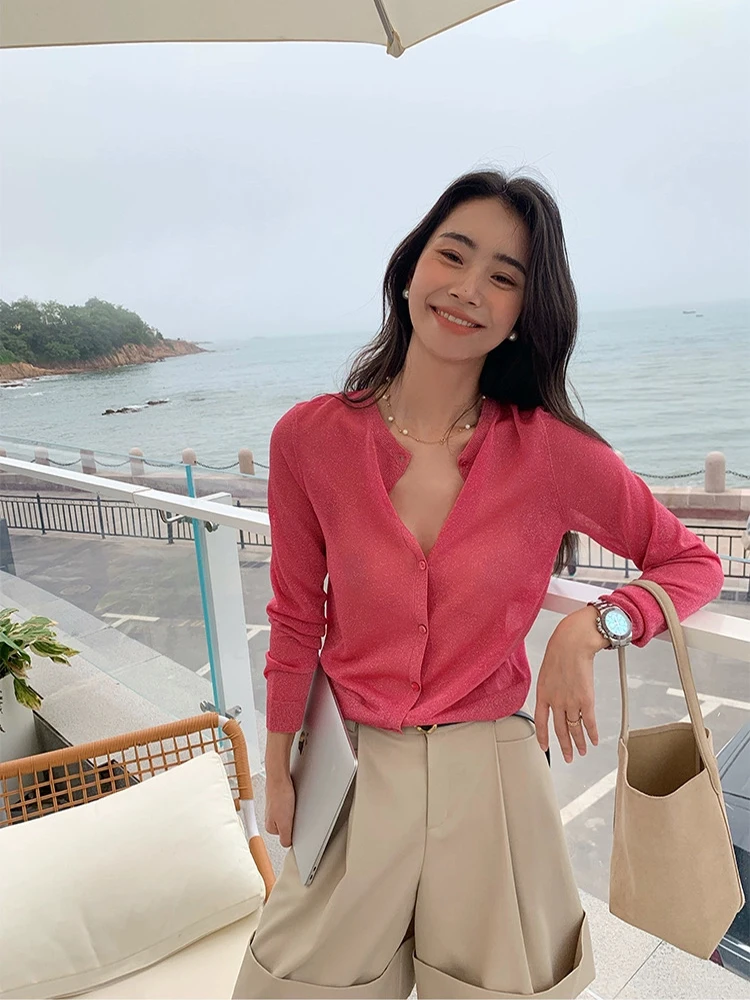 Thin Knitted Female Cardigan Women's Slim Single Breasted O-neck Starry Sky Yarn Top Ladies Casual Solid Elegant Sunscreen Coat
Thin Knitted Female Cardigan Women's Slim Single Breasted O-neck Starry Sky Yarn Top Ladies Casual Solid Elegant Sunscreen Coat