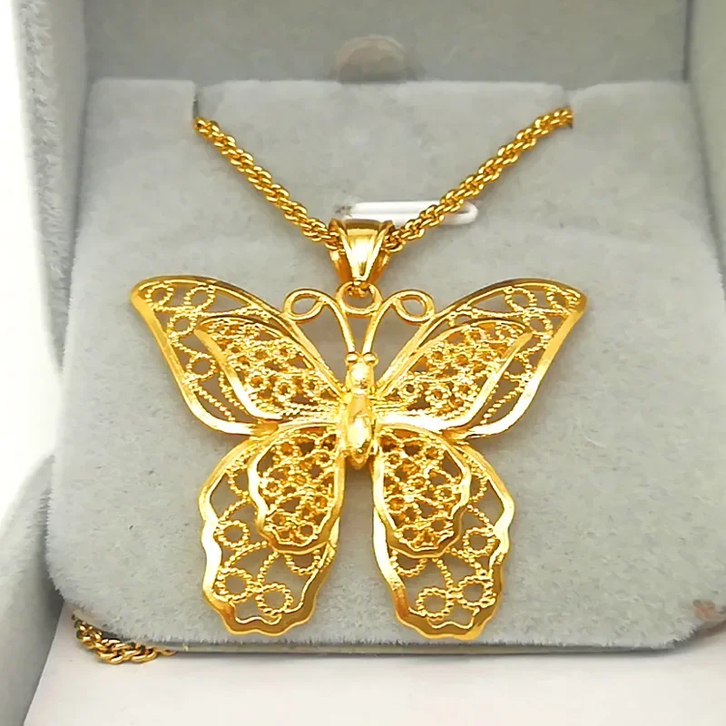 Real 18k Golden Color Butterfly Pendant for Women Necklace Necklaces Chain Wedding Engagement Fine Jewelry Not fade
Real 18k Golden Color Butterfly Pendant for Women Necklace Necklaces Chain Wedding Engagement Fine Jewelry Not fade