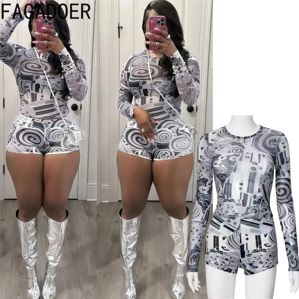 FAGADOER Y2K Fashion Mesh Print Woman 2 Piece Set Outfit See Through Long Sleeves Crop Top and Shorts Suits Female Streetwear
FAGADOER Y2K Fashion Mesh Print Woman 2 Piece Set Outfit See Through Long Sleeves Crop Top and Shorts Suits Female Streetwear