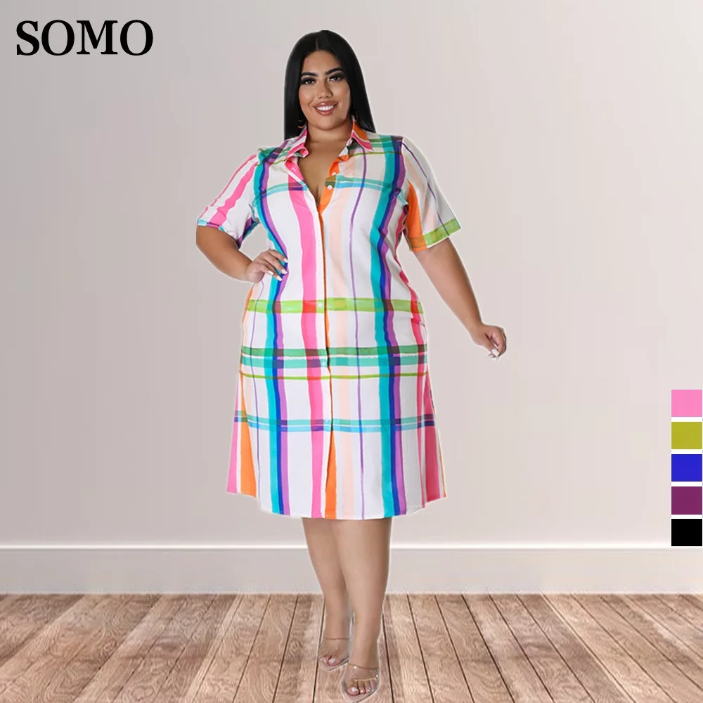 Plus Size Casual Clothes Summer Fat Women Lapel Shirt Midi Dress Fashion Plaid Print Short Sleeve Dresses Wholesale Dropshipping
Plus Size Casual Clothes Summer Fat Women Lapel Shirt Midi Dress Fashion Plaid Print Short Sleeve Dresses Wholesale Dropshipping