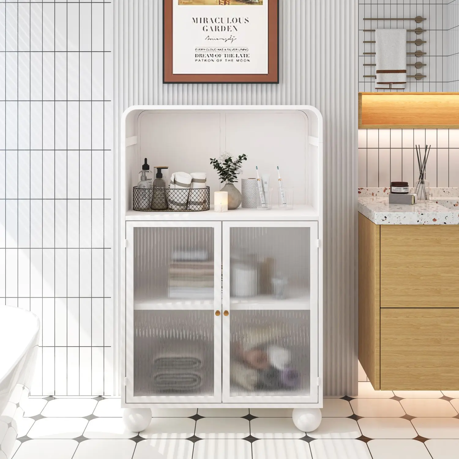 45.28" H Storage Cabinet, Bathroom Floor Cabinets with Glass Door and Shelves, Freestanding Display Storage Cabinet
45.28" H Storage Cabinet, Bathroom Floor Cabinets with Glass Door and Shelves, Freestanding Display Storage Cabinet