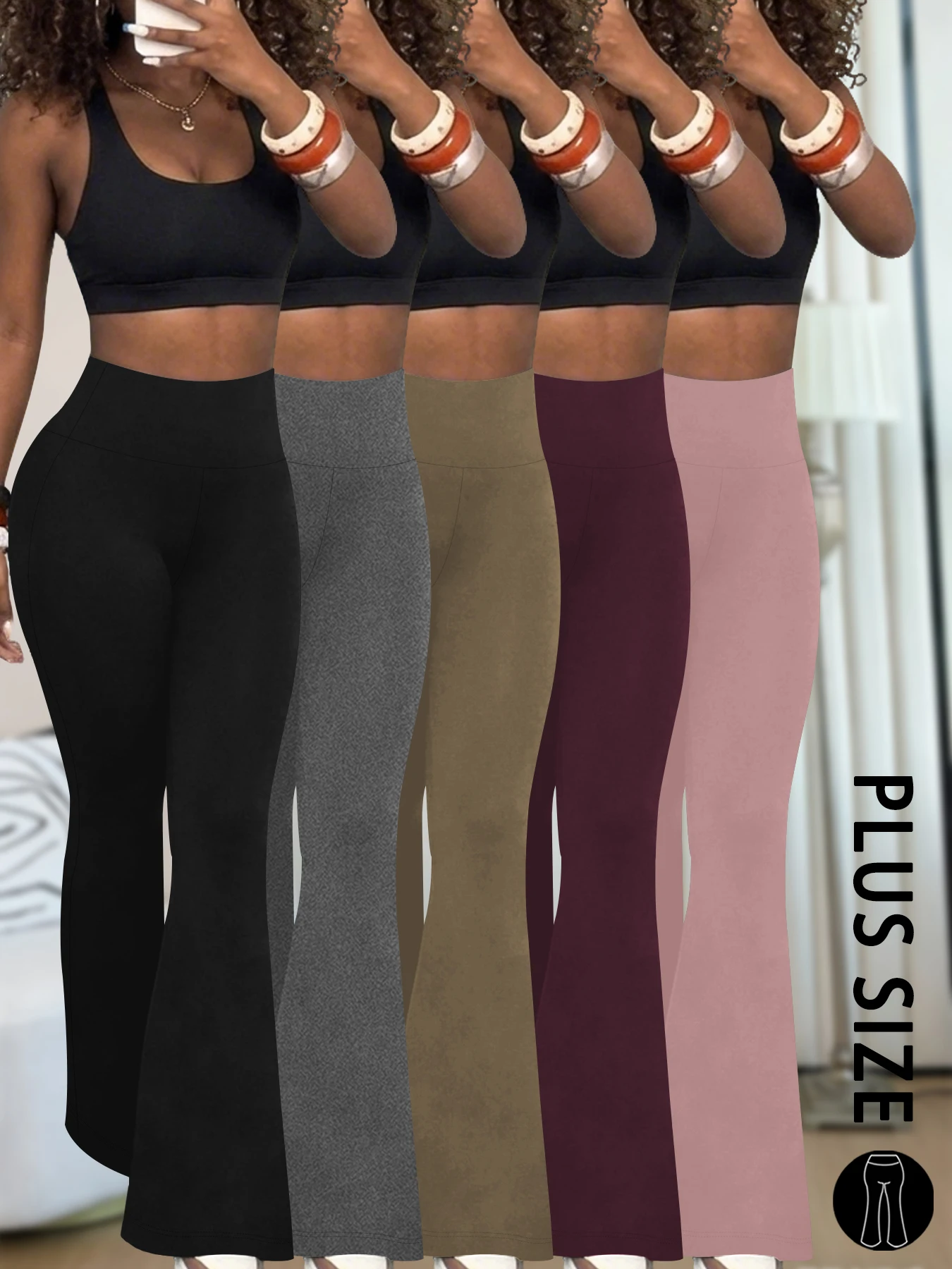 5 Pack Plus Size Elegant women's high-waisted flared pants for yoga workout. Suitable for women leggings to use for leisure.
5 Pack Plus Size Elegant women's high-waisted flared pants for yoga workout. Suitable for women leggings to use for leisure.