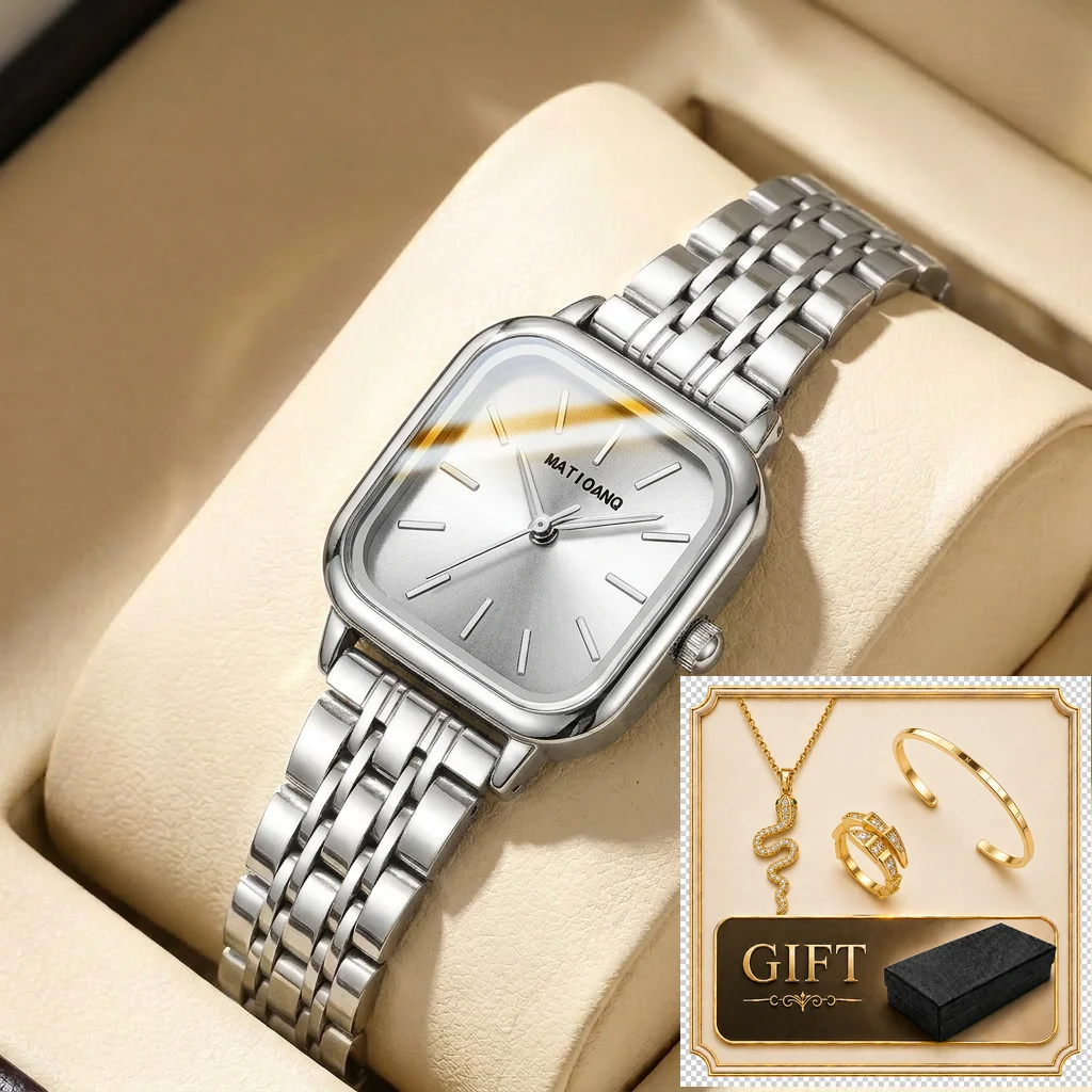 4pcs gift box set Women's white dial alloy strap fashion rectangular bracelet details Quartz Watch Gift Box Set for party
4pcs gift box set Women's white dial alloy strap fashion rectangular bracelet details Quartz Watch Gift Box Set for party