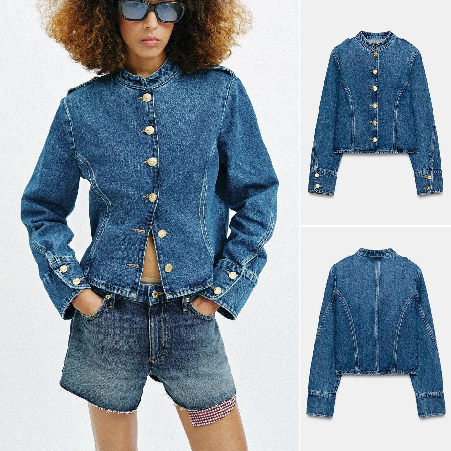 Summer New Women's Commuter Style Gold Plated Button Long Sleeve round Neck Denim Jacket Short Coat Polyester Fiber Standard Fit
Summer New Women's Commuter Style Gold Plated Button Long Sleeve round Neck Denim Jacket Short Coat Polyester Fiber Standard Fit