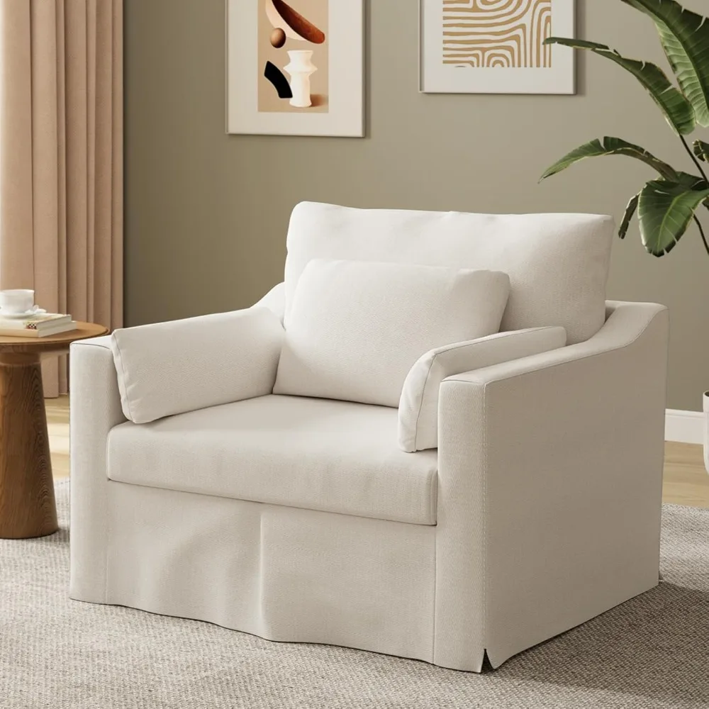 Oversized Accent Chair, 42 Inch Wide Slipcovered Sofa Chair with 3 Throw Pillows, Deep Seat Armchair w/Pocket Spring Cushion, Sl
Oversized Accent Chair, 42 Inch Wide Slipcovered Sofa Chair with 3 Throw Pillows, Deep Seat Armchair w/Pocket Spring Cushion, Sl