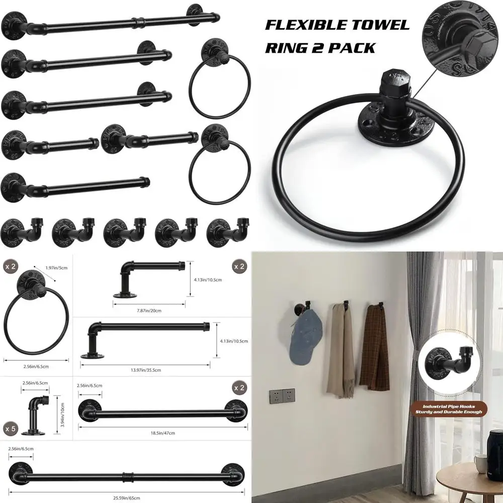 Industrial Style Black Bathroom Hardware Set: Towel Bar, Holder, Ring, Hooks, Tissue Hanger
Industrial Style Black Bathroom Hardware Set: Towel Bar, Holder, Ring, Hooks, Tissue Hanger