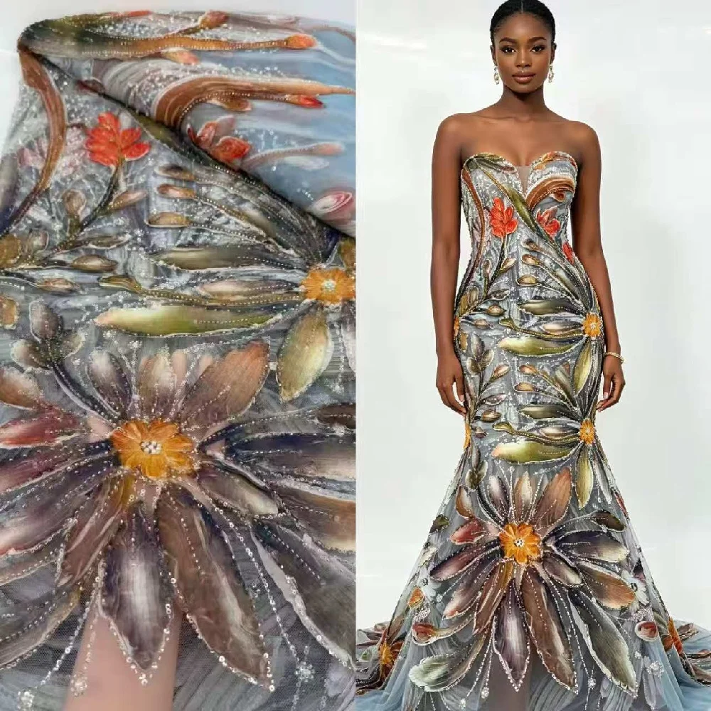 Oil Painting 3D Flower Lace Fabric 2026 New Heavy Beaded Grey Blue Mesh Tulle Material for African Nigerian Wedding Asoebi Dress
Oil Painting 3D Flower Lace Fabric 2026 New Heavy Beaded Grey Blue Mesh Tulle Material for African Nigerian Wedding Asoebi Dress
