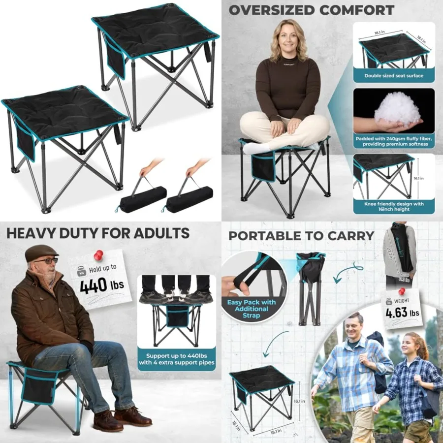 Oversized Camping Stool for adults, 2 Pack Thick Padded 18.1 Inch Folding Ottoman Feet Rest, 440 Lbs Heavy Duty Outdoor Camp Ch
Oversized Camping Stool for adults, 2 Pack Thick Padded 18.1 Inch Folding Ottoman Feet Rest, 440 Lbs Heavy Duty Outdoor Camp Ch