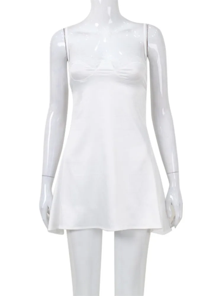 Sexy Lace Suspender Slim Hollow Out Backless Satin Dress Nightgown Fashion Vestidos Solid Color Sleeveless Simple Style Trendy
Sexy Lace Suspender Slim Hollow Out Backless Satin Dress Nightgown Fashion Vestidos Solid Color Sleeveless Simple Style Trendy