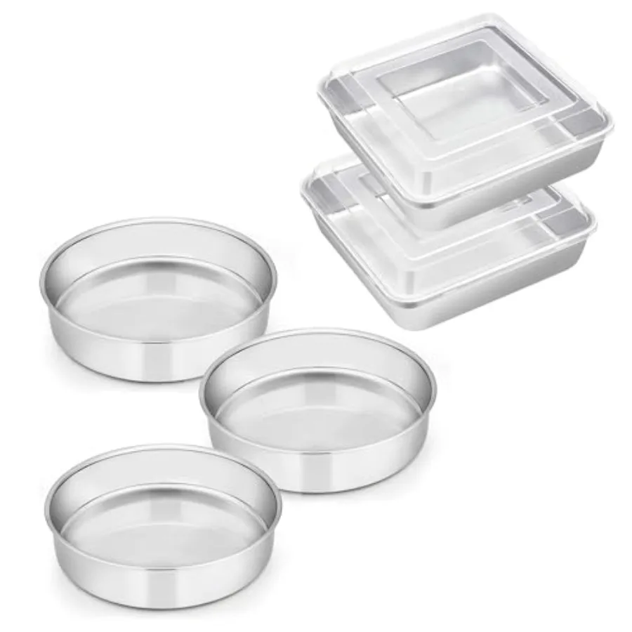 8 Inch Round Cake Pan Set of 3 and Square Baking Pan with Lids Set-4 Pieces 2 Pans + 2 Lids Stainless Steel Layer Cake Brownies
8 Inch Round Cake Pan Set of 3 and Square Baking Pan with Lids Set-4 Pieces 2 Pans + 2 Lids Stainless Steel Layer Cake Brownies