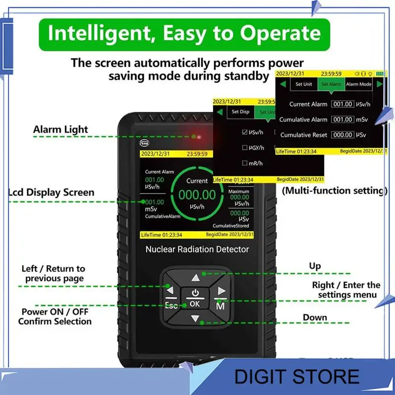 DIGIT-Geiger Counter Детектор ядерного излучения - Портативный портативный измеритель рентгеновского излучения Beta Gamma с ЖК-дисплеем
DIGIT-Geiger Counter Детектор ядерного излучения - Портативный портативный измеритель рентгеновского излучения Beta Gamma с ЖК-дисплеем