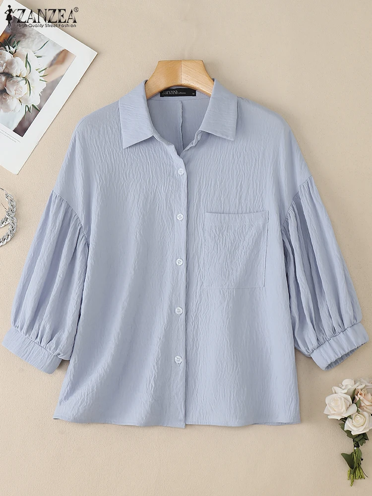 ZANZEA женская летняя сорочка с рукавами-фонариками 3/4 на пуговицах, однотонные повседневные рубашки с воротником, модные топы с мятой текстурой
ZANZEA женская летняя сорочка с рукавами-фонариками 3/4 на пуговицах, однотонные повседневные рубашки с воротником, модные топы с мятой текстурой