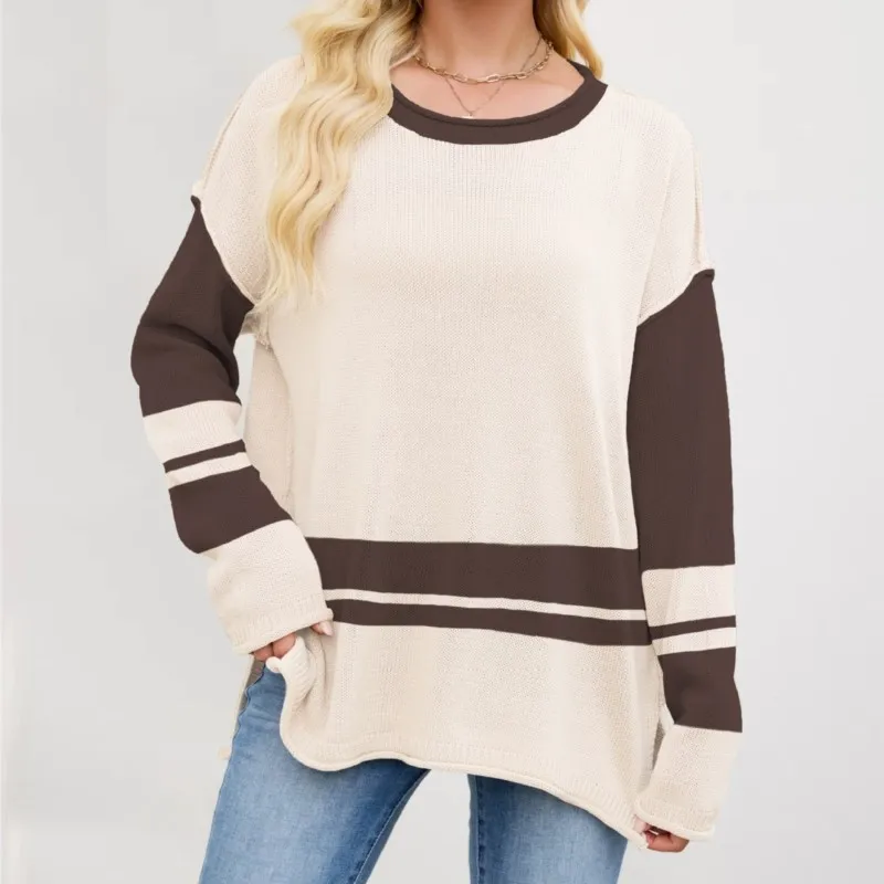 Новинка 2025, осенне-зимний женский вязаный свитер с цветными блоками, круглый вырез и пуловер, свободный размер, подходит для повседневной одежды
Новинка 2025, осенне-зимний женский вязаный свитер с цветными блоками, круглый вырез и пуловер, свободный размер, подходит для повседневной одежды