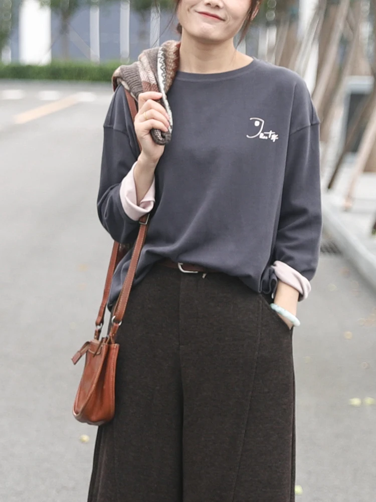 Autumn Valley Cus-Dyed Double-Sided Two-Color Hoodie T-irt Women's Casual Versatile Base Layer irt round Ne Long Sve
Autumn Valley Cus-Dyed Double-Sided Two-Color Hoodie T-irt Women's Casual Versatile Base Layer irt round Ne Long Sve