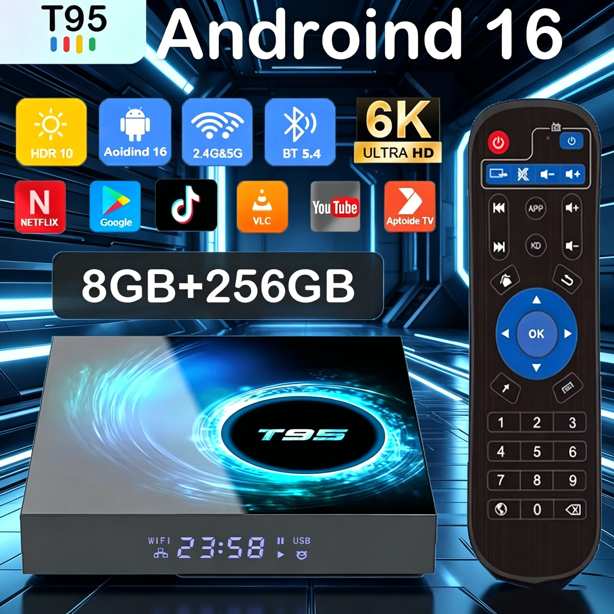 Смарт ТВ-приставка Android 16 T95 8 ГБ 256 ГБ Allwinner H616, медиаплеер с Netflix, Google Assistant, BT 6.0, Wi-Fi 5G, 8K, очень быстрая приставка
Смарт ТВ-приставка Android 16 T95 8 ГБ 256 ГБ Allwinner H616, медиаплеер с Netflix, Google Assistant, BT 6.0, Wi-Fi 5G, 8K, очень быстрая приставка