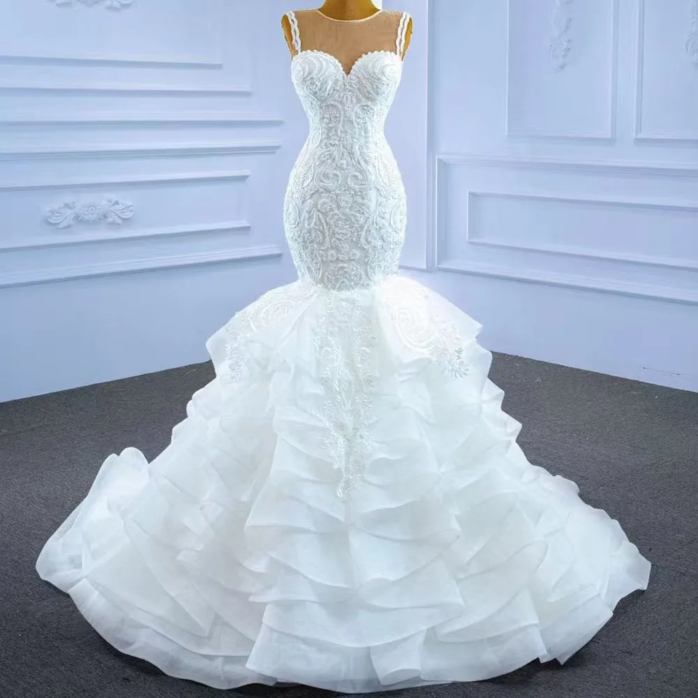 Customized Bridal Wedding Dress O-Neck Sleeveless Lace-Up Back And Embroidery Tiered Vestido Novia
Customized Bridal Wedding Dress O-Neck Sleeveless Lace-Up Back And Embroidery Tiered Vestido Novia