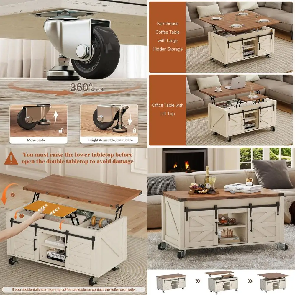 Convertible Coffee Table with Storage, Lockable Wheels, and Sliding Doors
Convertible Coffee Table with Storage, Lockable Wheels, and Sliding Doors