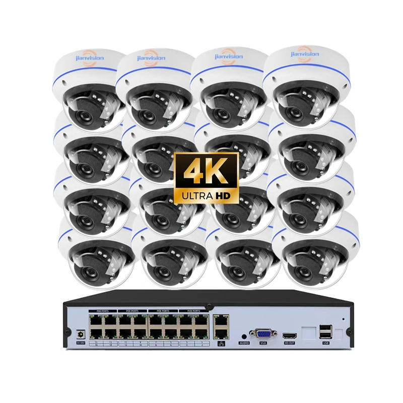 Jianvision Vandalproof POE NVR IP System 4K 8MP 16-Channels Metal Dome Camera Wide Angle CMOS Sensor Built-in Mic Indoor Outdoor
Jianvision Vandalproof POE NVR IP System 4K 8MP 16-Channels Metal Dome Camera Wide Angle CMOS Sensor Built-in Mic Indoor Outdoor