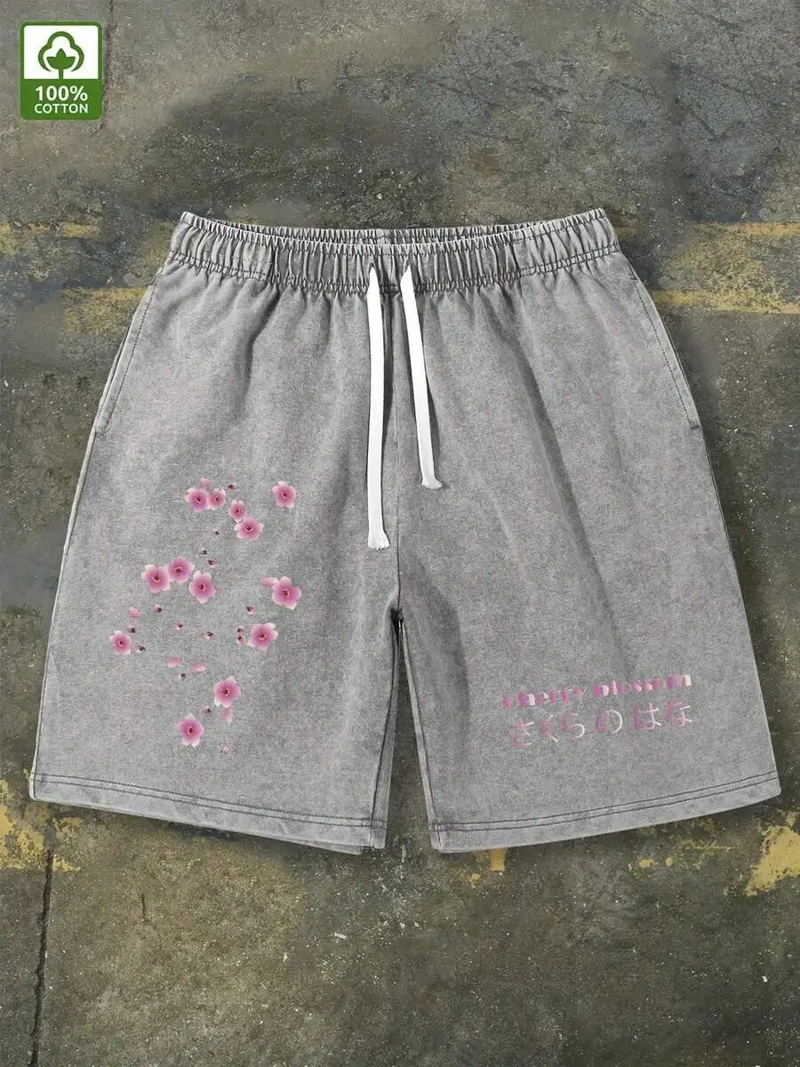 Mens Vintage Washed Cotton Shorts With Cherry Blossom Print Loose Fit Adjustable Drawstring Waist Casual Summer Shorts
Mens Vintage Washed Cotton Shorts With Cherry Blossom Print Loose Fit Adjustable Drawstring Waist Casual Summer Shorts