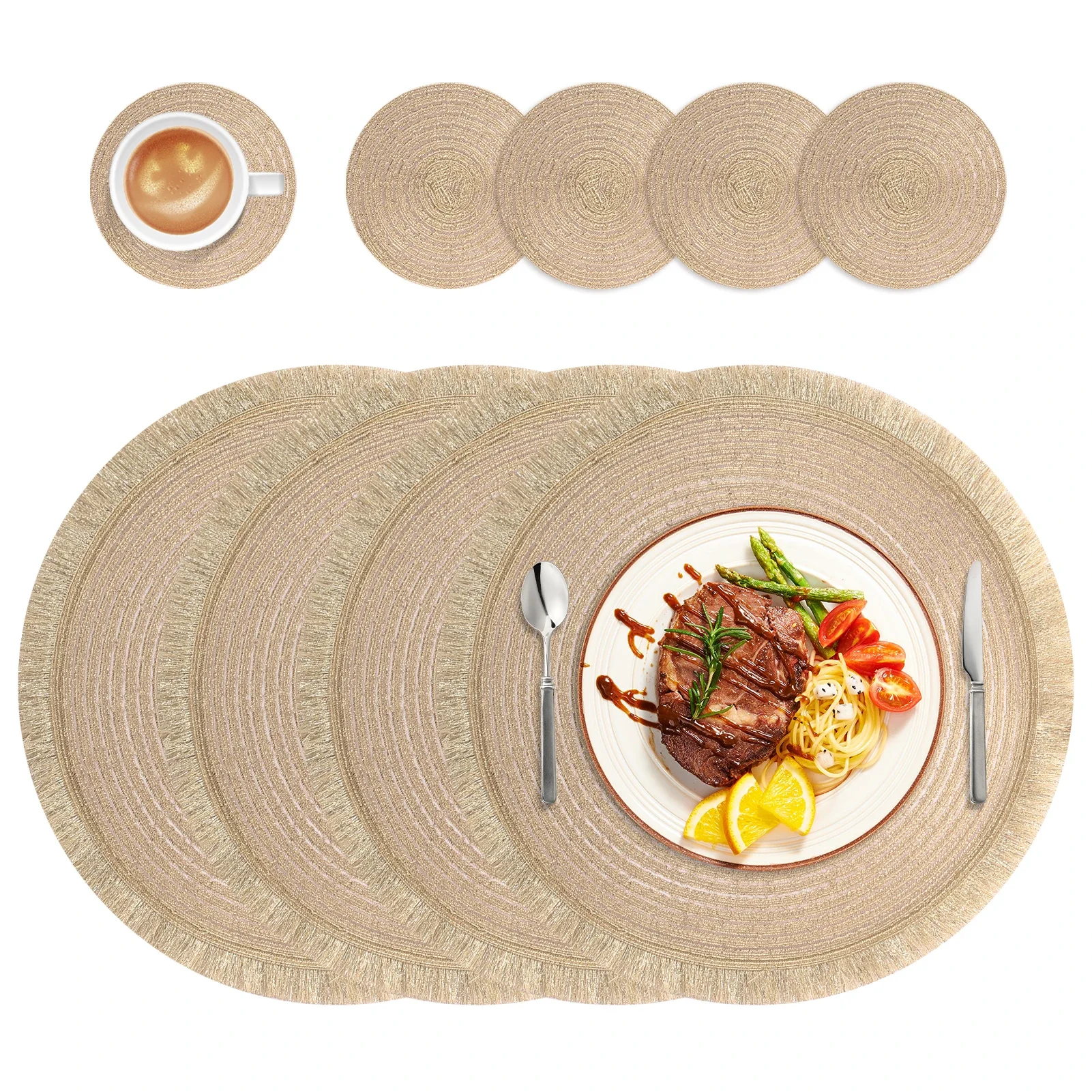Round Braided Placemats Set of 4/8 for Dining Tables 35CM Heat Resistant Table Mats Farmhouse Woven PET Place mats with Tassel
Round Braided Placemats Set of 4/8 for Dining Tables 35CM Heat Resistant Table Mats Farmhouse Woven PET Place mats with Tassel