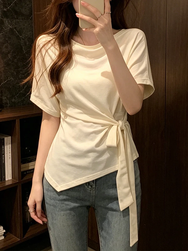 plus Size Summer New Style T-Shirt Waist Cinched Short Sleeve Swing Neck Uneven Hem Rope Tie Korean Style Breathable Skin-Fri...
plus Size Summer New Style T-Shirt Waist Cinched Short Sleeve Swing Neck Uneven Hem Rope Tie Korean Style Breathable Skin-Fri...