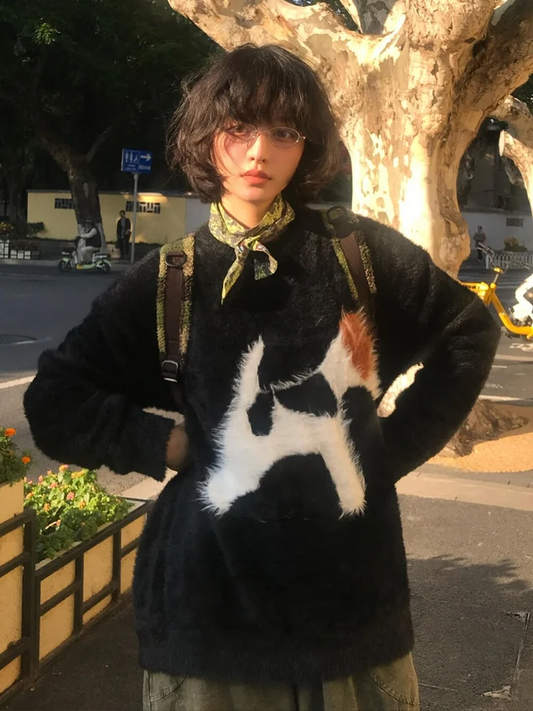 Ladies' Loose Fit Faux Fur Lazy Knitwear Soft Cozy Black Sweater Autumn Winter Fashion Trendy Long Sleeve round Neck Warmth
Ladies' Loose Fit Faux Fur Lazy Knitwear Soft Cozy Black Sweater Autumn Winter Fashion Trendy Long Sleeve round Neck Warmth