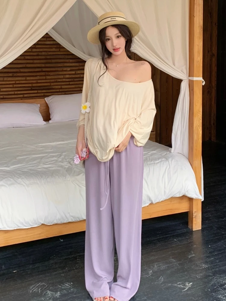 Elegant Casual Batwing Sleeve Asymmetrical Shoulder Loose T-Shirt Top And High Waist Straight Leg Pants Two Piece Set for You...
Elegant Casual Batwing Sleeve Asymmetrical Shoulder Loose T-Shirt Top And High Waist Straight Leg Pants Two Piece Set for You...