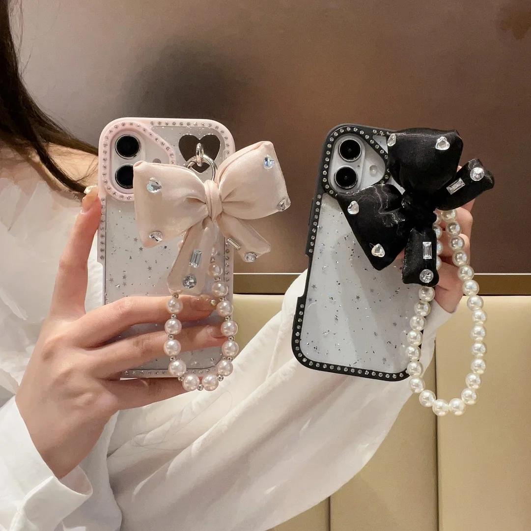 Luxury Sided Diamond Rhinestone Bow Glitter Case For iPhone 16 15 14 13 Pro Max Plus Shell Phone Cover With Pearl Hanging Chain
Luxury Sided Diamond Rhinestone Bow Glitter Case For iPhone 16 15 14 13 Pro Max Plus Shell Phone Cover With Pearl Hanging Chain