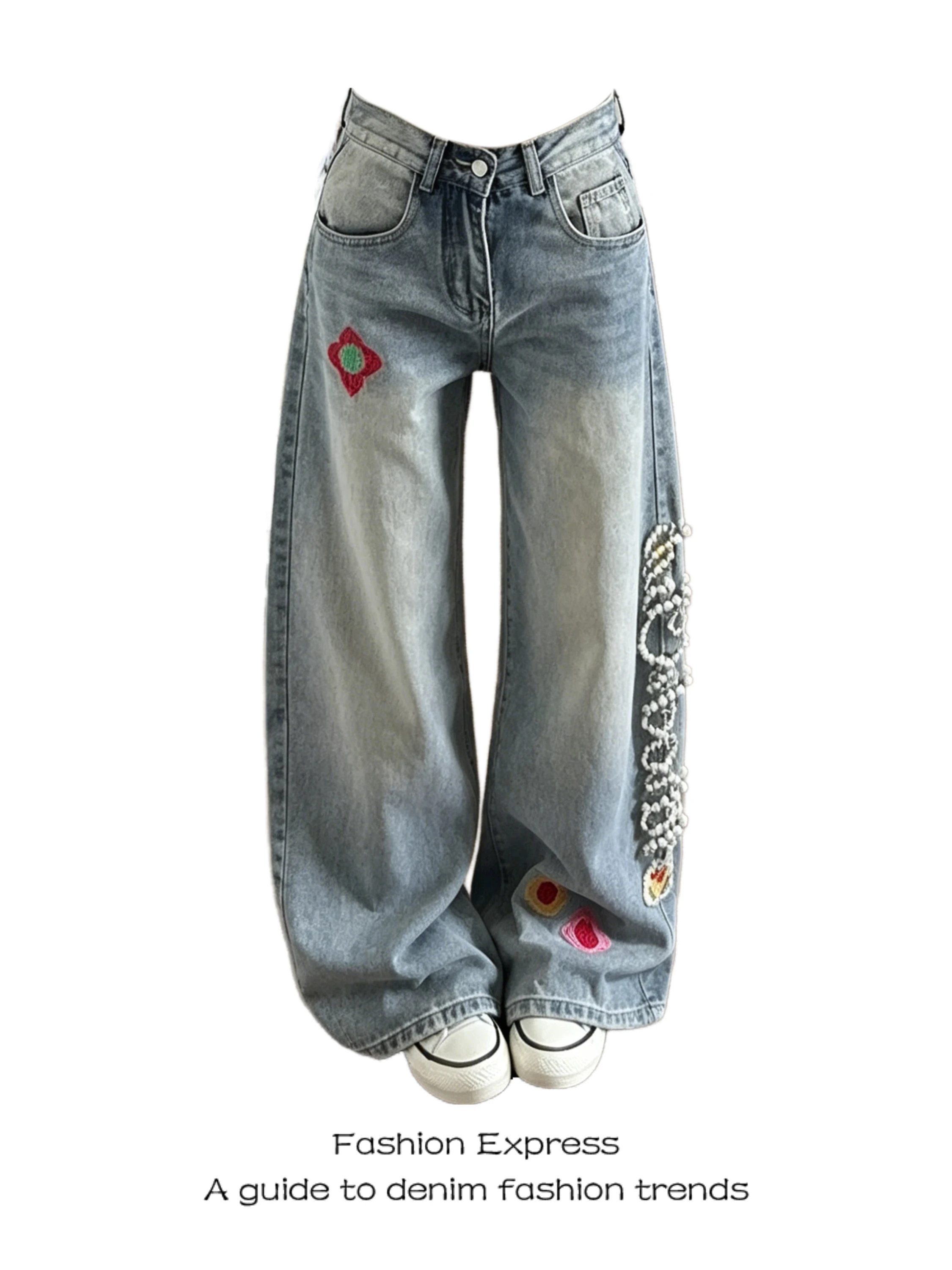 Retro American Style Pearl Embroidery Wide Leg Jeans Women's Summer New Loose Fit High Waist Denim Pants Casual Wear
Retro American Style Pearl Embroidery Wide Leg Jeans Women's Summer New Loose Fit High Waist Denim Pants Casual Wear