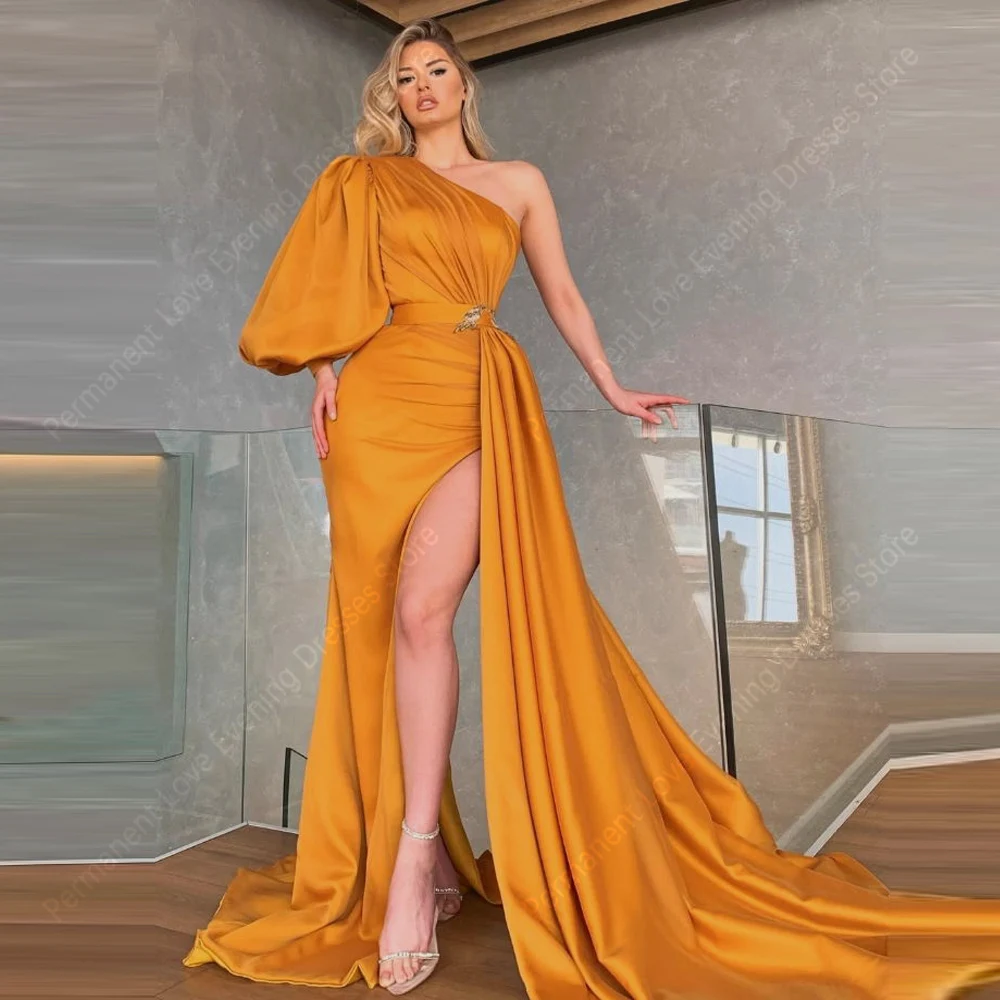 Single Shoulder Sleeves Mermaid Women Evening Dresses Sexy Side High Slit Prom Gowns Princess Ball Vestidos De Noche Customized
Single Shoulder Sleeves Mermaid Women Evening Dresses Sexy Side High Slit Prom Gowns Princess Ball Vestidos De Noche Customized