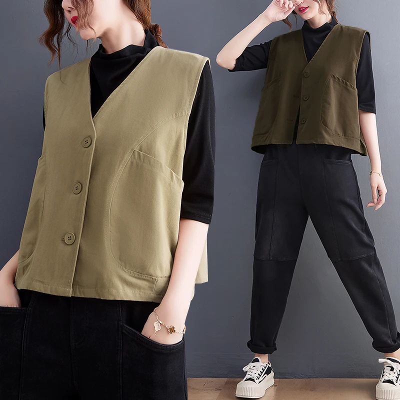 Spring New Style Pure Cotton Workwear BF Style Vest Women's Retro Artistic Loose Short Shoulder Pad Color Jacket
Spring New Style Pure Cotton Workwear BF Style Vest Women's Retro Artistic Loose Short Shoulder Pad Color Jacket