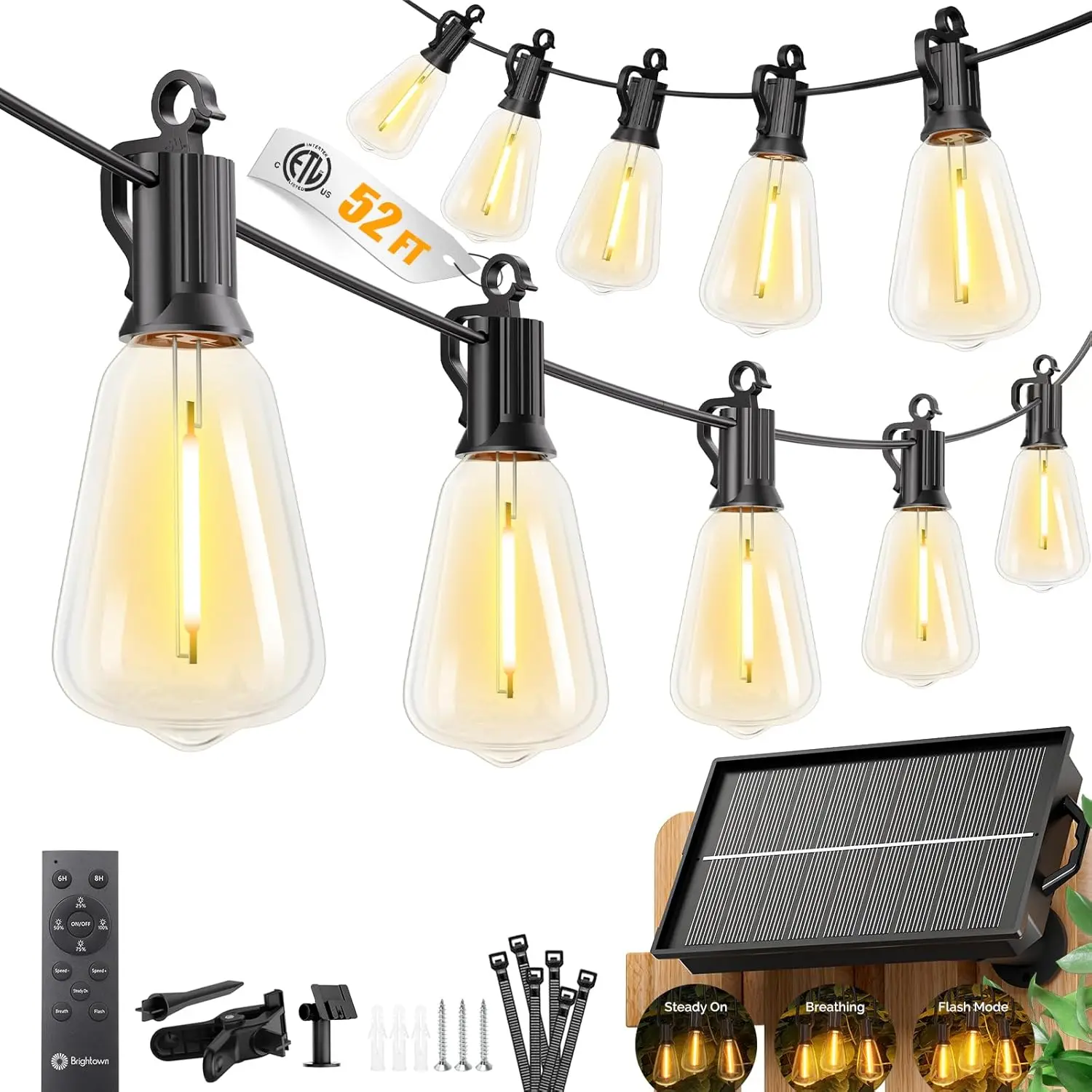 Brightown 52FT Solar String Lights Outdoor Waterproof, Patio Lights with Remote & Timer, USB/Solar Powered Dimmable Outdoor Lights, 15+1 LED Bulbs for Backyard Garden Camping Party - 26Hrs Runtime
Brightown 52FT Solar String Lights Outdoor Waterproof, Patio Lights with Remote & Timer, USB/Solar Powered Dimmable Outdoor Lights, 15+1 LED Bulbs for Backyard Garden Camping Party - 26Hrs Runtime