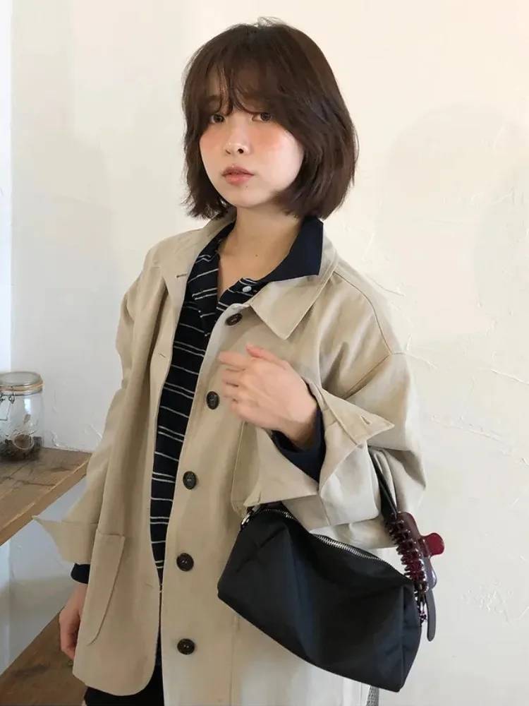 Retro Workwear Casual Chic Autumn Winter ort Coat Jaet Women's ket Single Button Flip Collar Jaet Outerwear
Retro Workwear Casual Chic Autumn Winter ort Coat Jaet Women's ket Single Button Flip Collar Jaet Outerwear